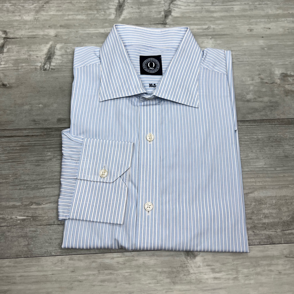 Q Custom Clothier White W Blue Stripe Slim Dress Shirt 165 3435